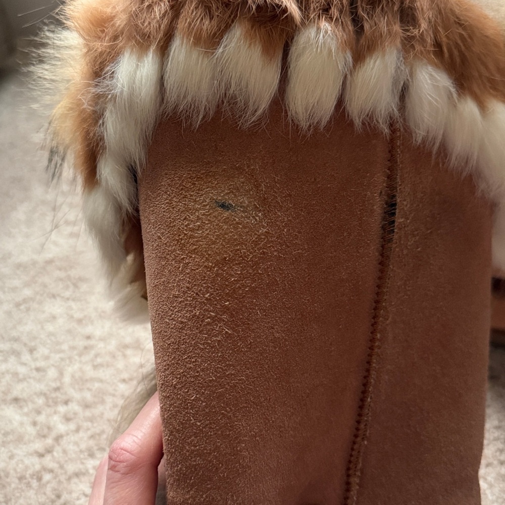 Chestnut Sheepskin Suede Fur Cuff Winter Boots - Picture 5 of 5